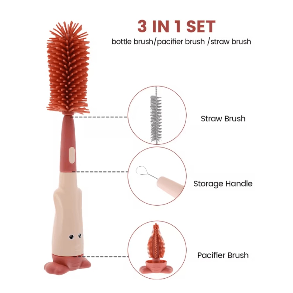 PureCare Baby Bottle Brush Set Silicone Pacifier Straw Cleaner Kit 1