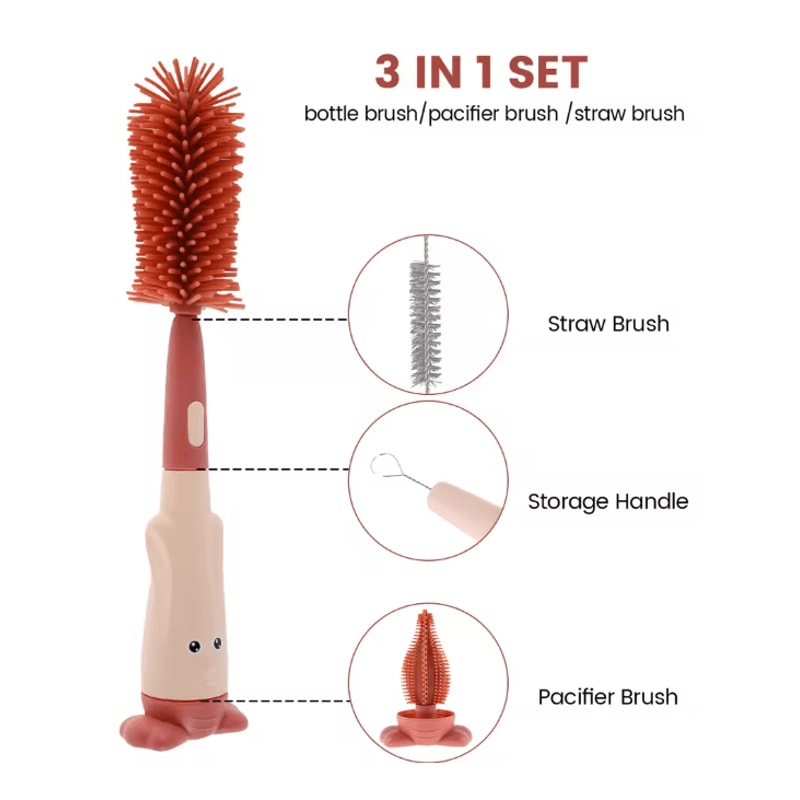 PureCare Baby Bottle Brush Set Silicone Pacifier Straw Cleaner Kit 1