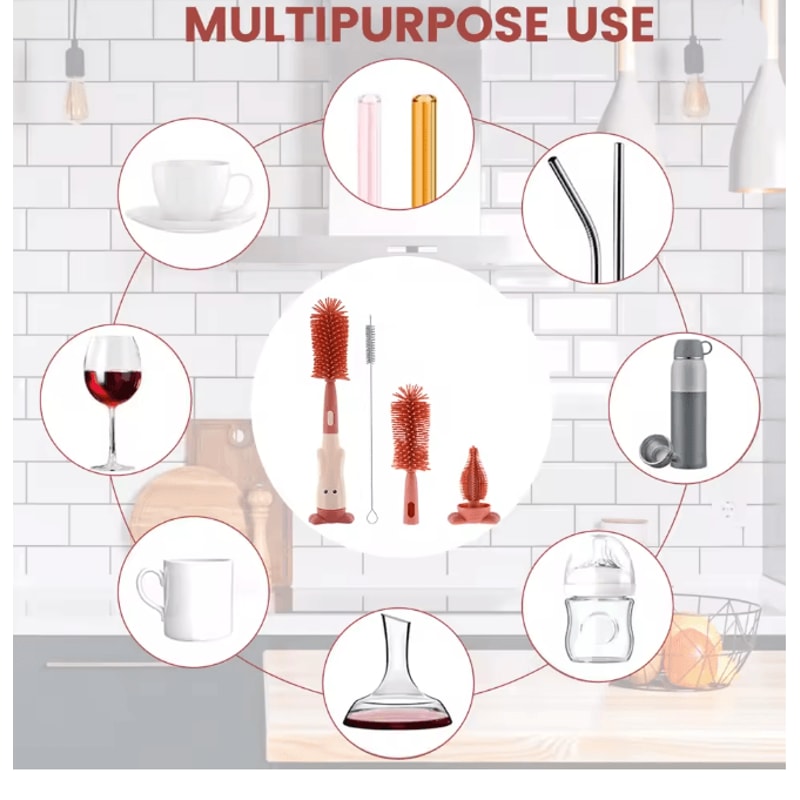 PureCare Baby Bottle Brush Set Silicone Pacifier Straw Cleaner Kit 3