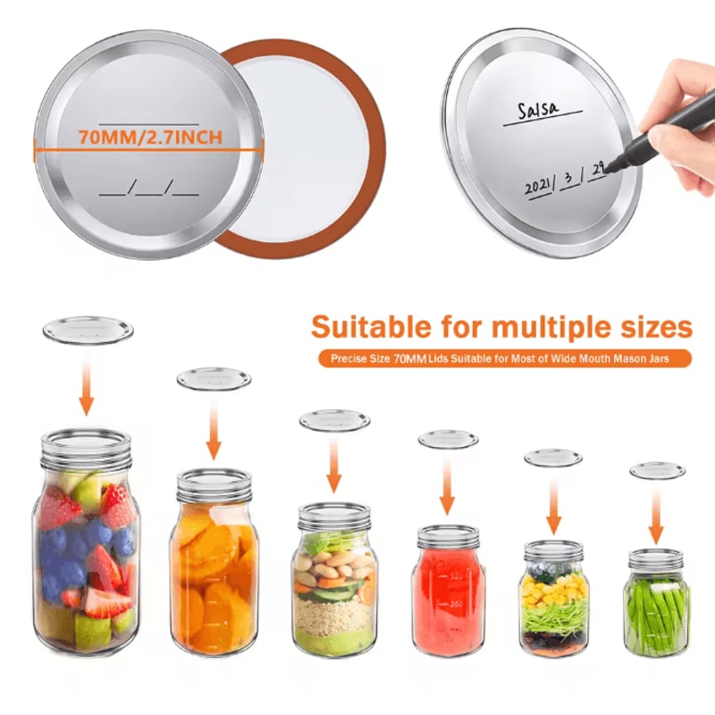 SealFresh Reusable Canning Lids 70mm Regular Mouth Leak Proof Jar Lids Set 1