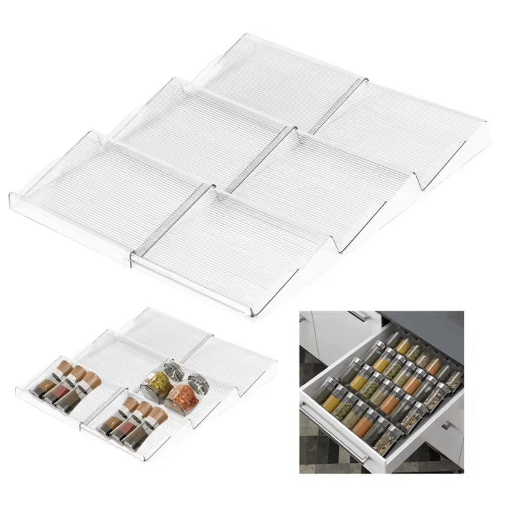 StackEase Expandable 3 Layer Spice Drawer Organizer Kitchen Seasoning Rack 0