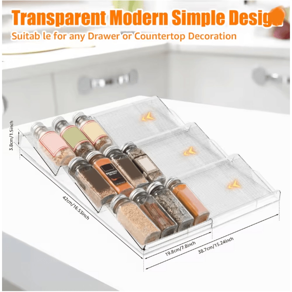StackEase Expandable 3 Layer Spice Drawer Organizer Kitchen Seasoning Rack 4