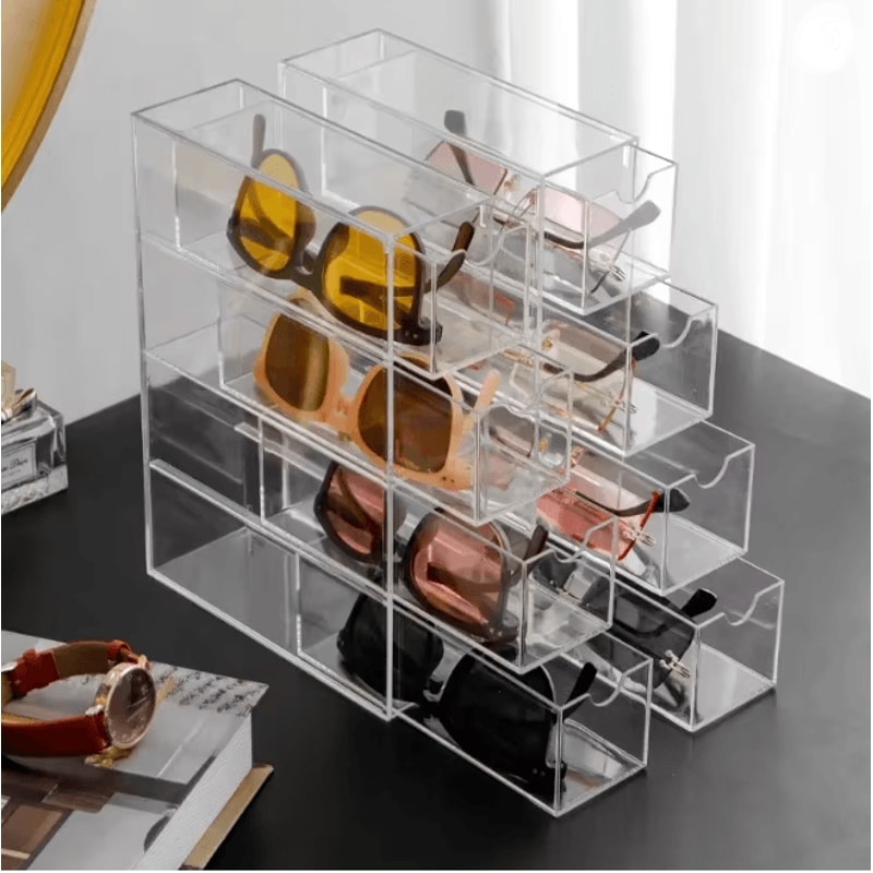 ClearView Acrylic Glasses Organizer Stackable Storage Box With Drawers 0