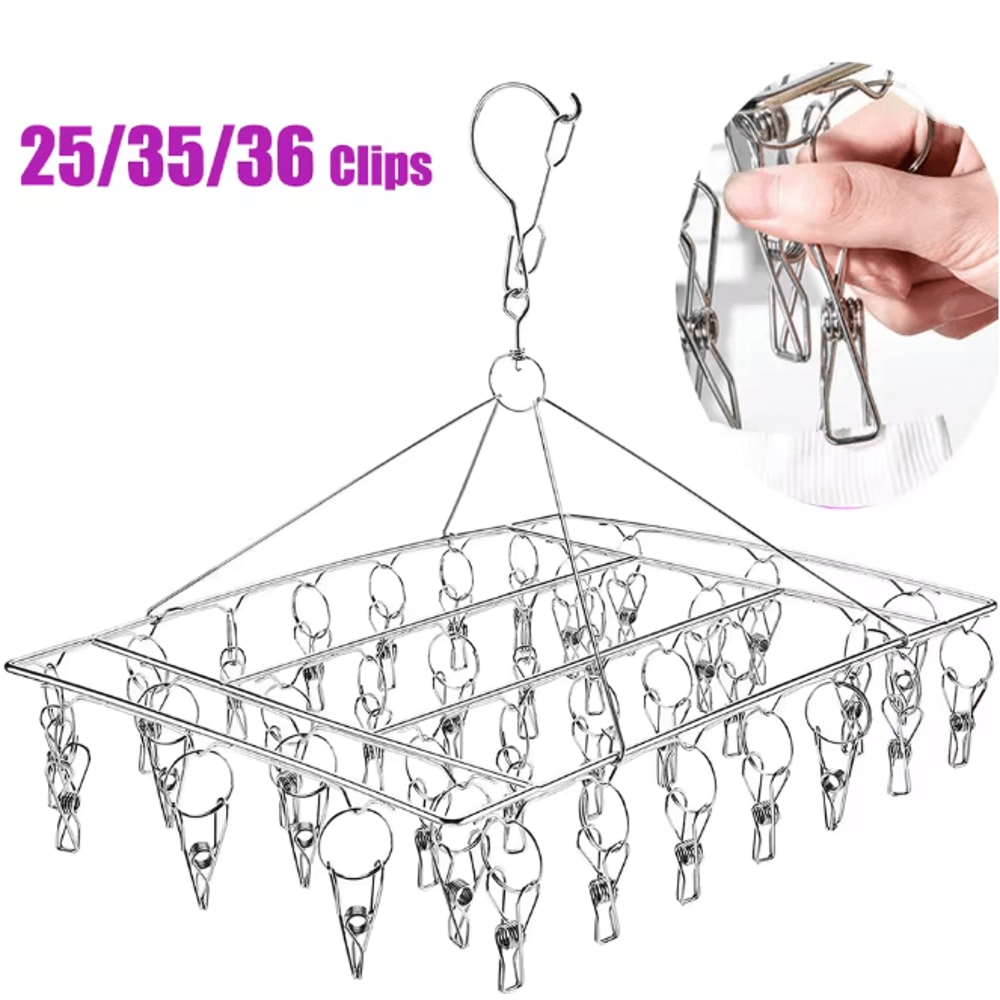 SpinDry Stainless Steel Sock Drying Rack With Windproof Clips 0