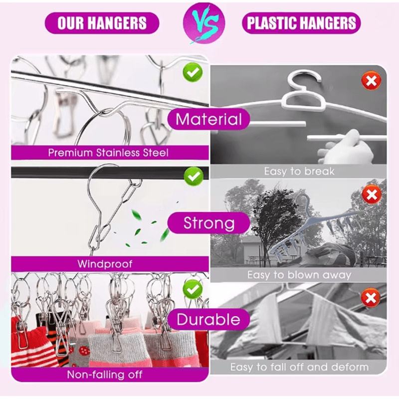 SpinDry Stainless Steel Sock Drying Rack With Windproof Clips 1