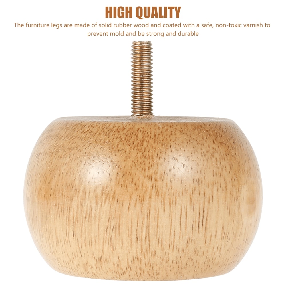 Wood Furniture Legs Round Bun Feet Replacement Set 2