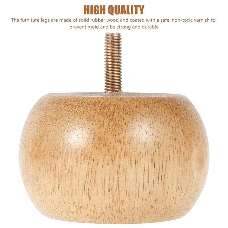 Wood Furniture Legs Round Bun Feet Replacement Set 2