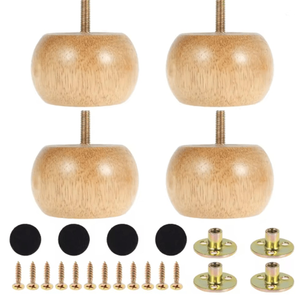 Wood Furniture Legs Round Bun Feet Replacement Set 3