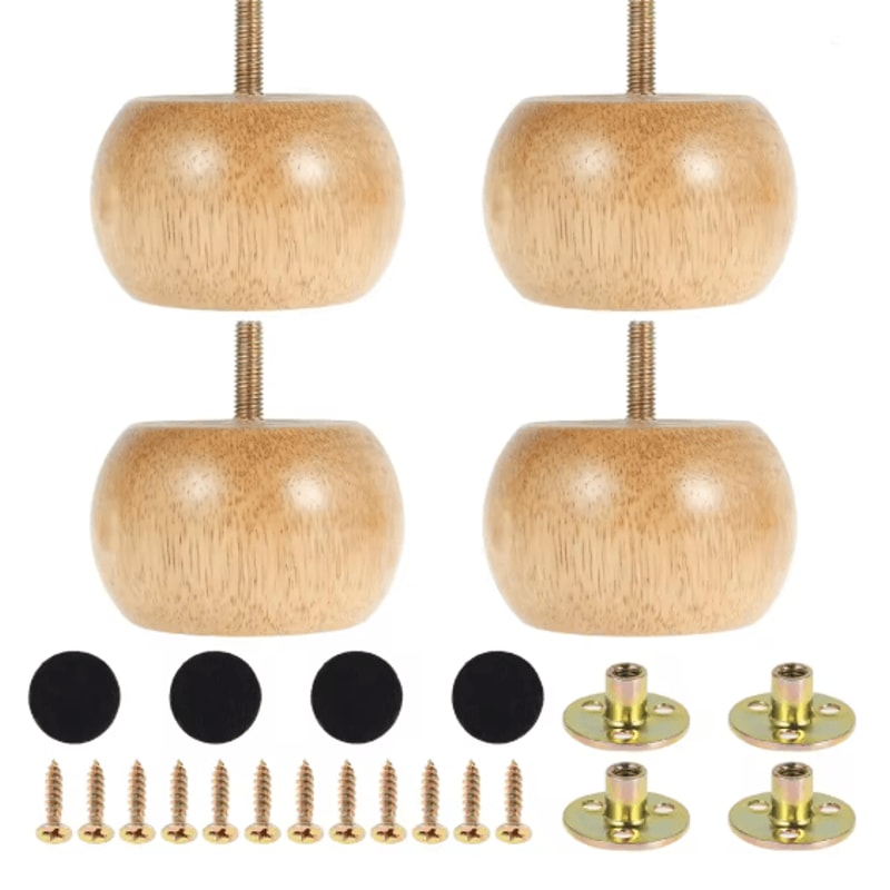 Wood Furniture Legs Round Bun Feet Replacement Set 3