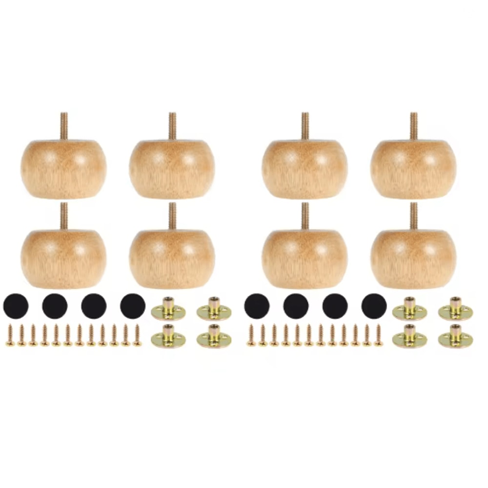Wood Furniture Legs Round Bun Feet Replacement Set 4