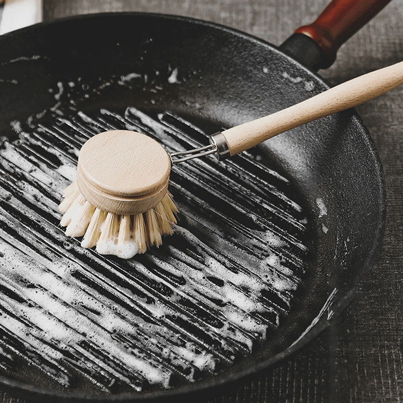 Wooden Handle Kitchen Dish Brush Set With Replacement Heads 0