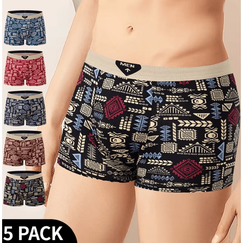 Mens Printed Boyshort Underwear Comfortable Stretch Plus Size Trunks 3
