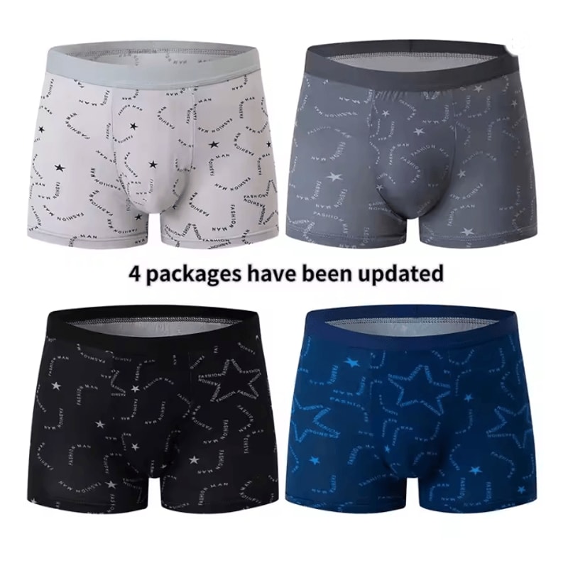 Mens Printed Boyshort Underwear Comfortable Stretch Plus Size Trunks 4