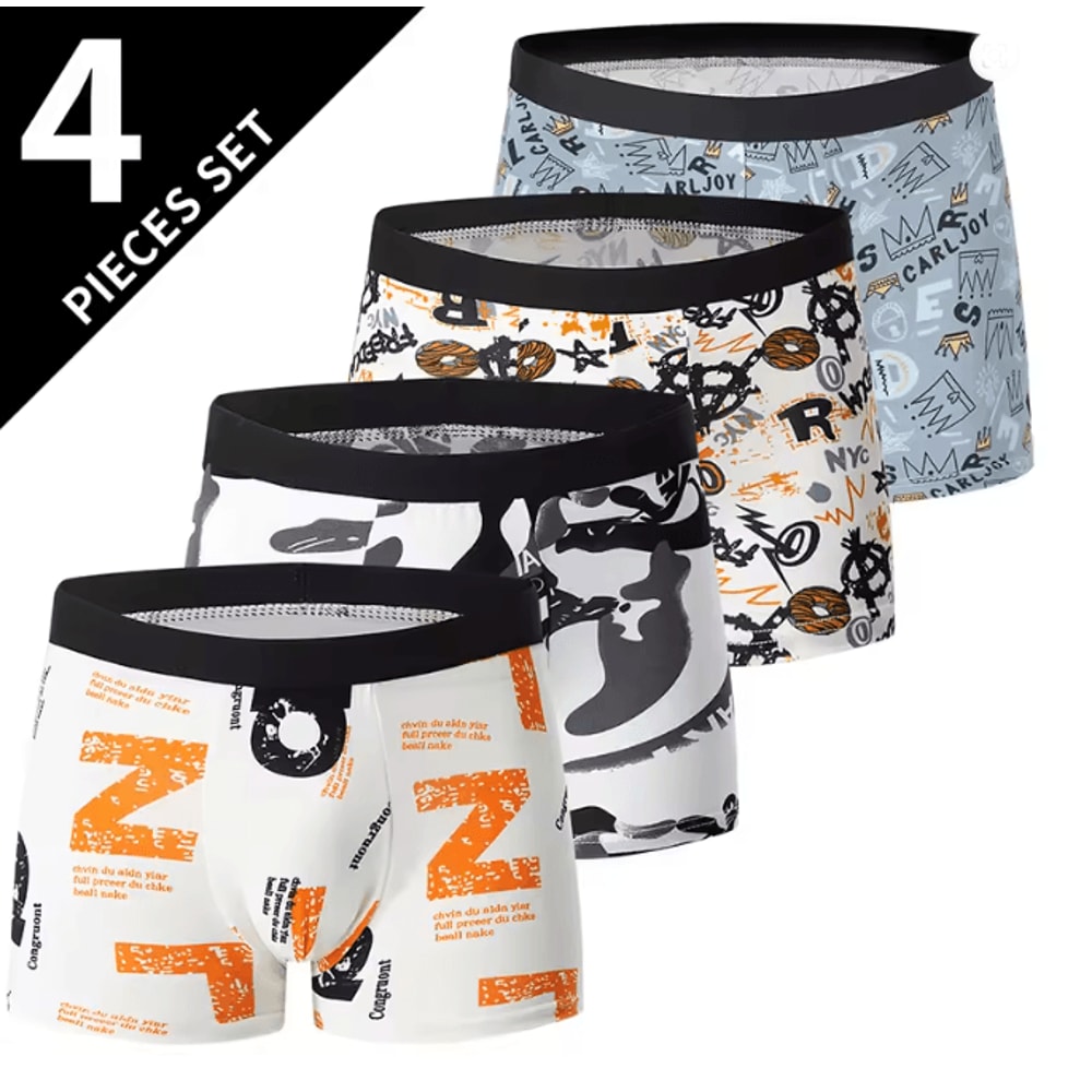 Mens Printed Boyshort Underwear Comfortable Stretch Plus Size Trunks 5