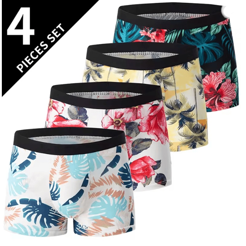 Mens Printed Boyshort Underwear Comfortable Stretch Plus Size Trunks 6