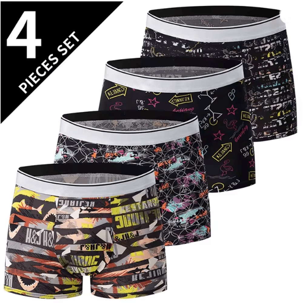 Mens Printed Boyshort Underwear Comfortable Stretch Plus Size Trunks 7
