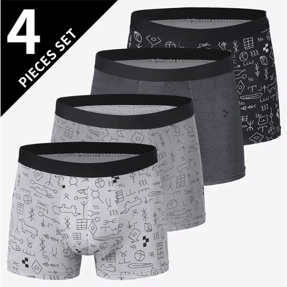 Mens Printed Boyshort Underwear Comfortable Stretch Plus Size Trunks 9