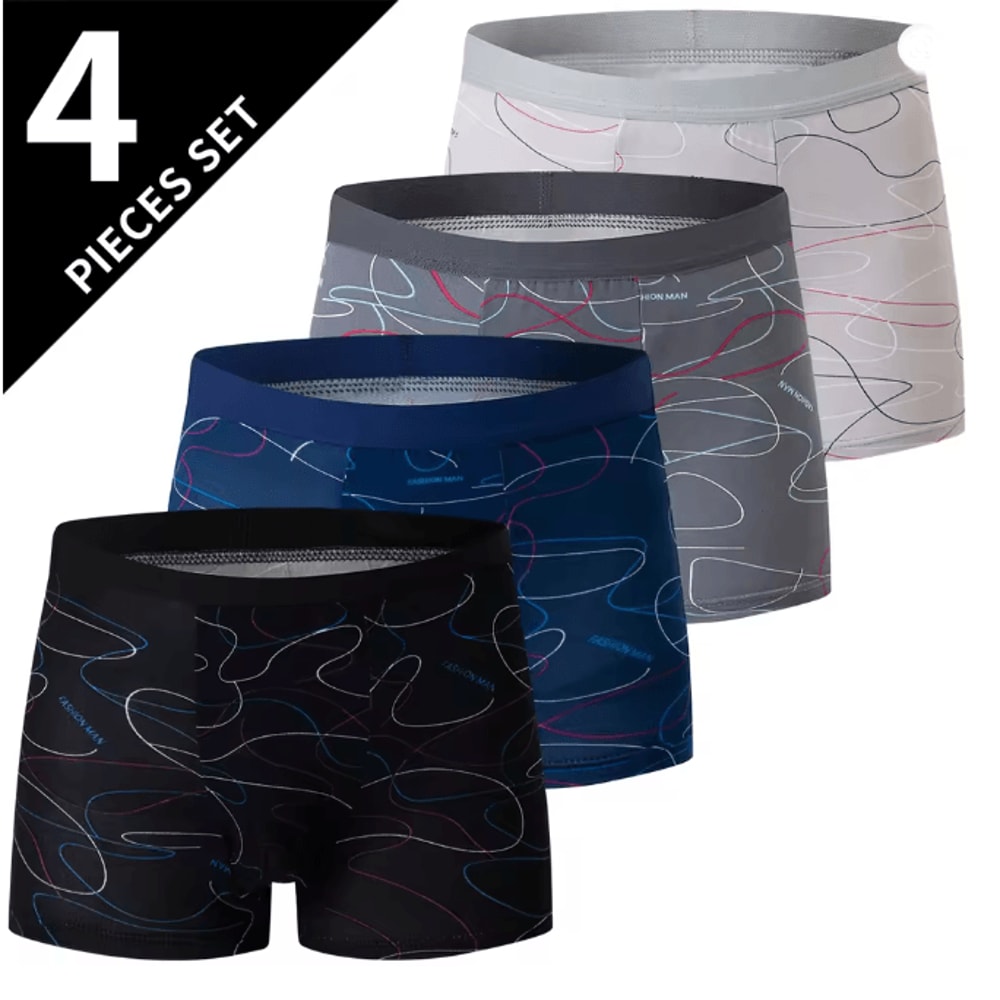 Mens Printed Boyshort Underwear Comfortable Stretch Plus Size Trunks 10