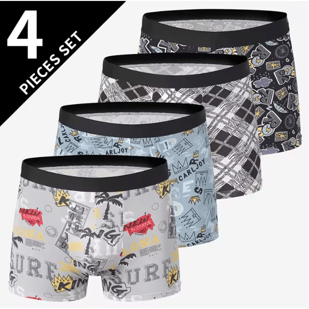 Mens Printed Boyshort Underwear Comfortable Stretch Plus Size Trunks 13
