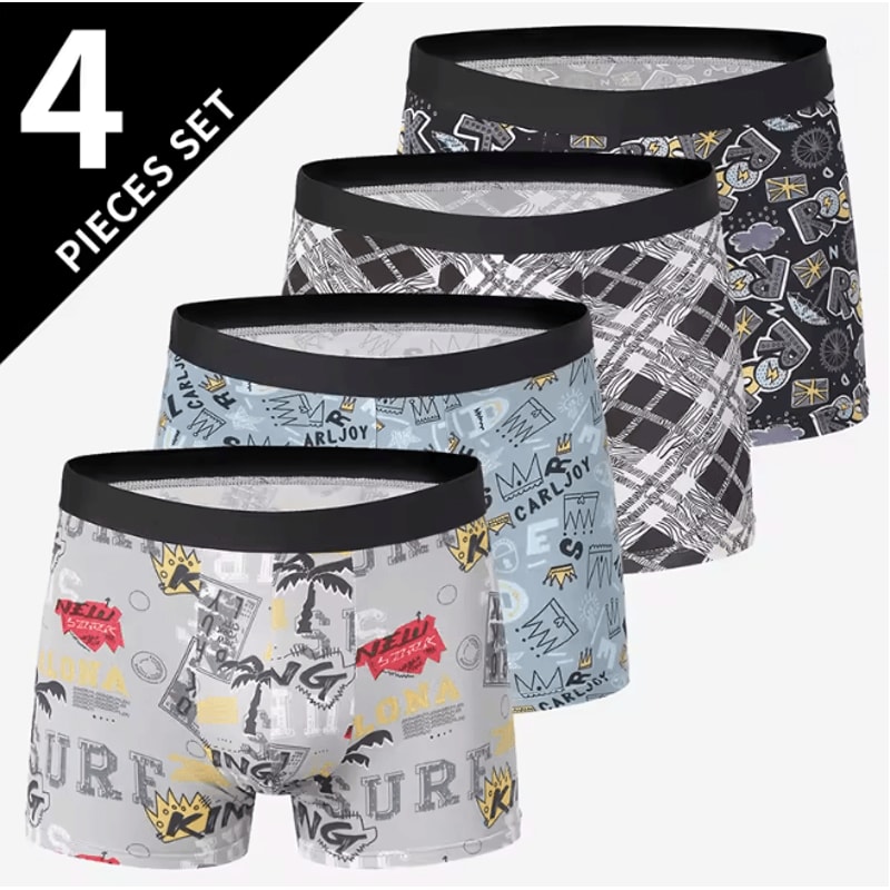 Mens Printed Boyshort Underwear Comfortable Stretch Plus Size Trunks 13