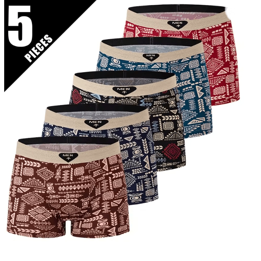 Mens Printed Boyshort Underwear Comfortable Stretch Plus Size Trunks 14