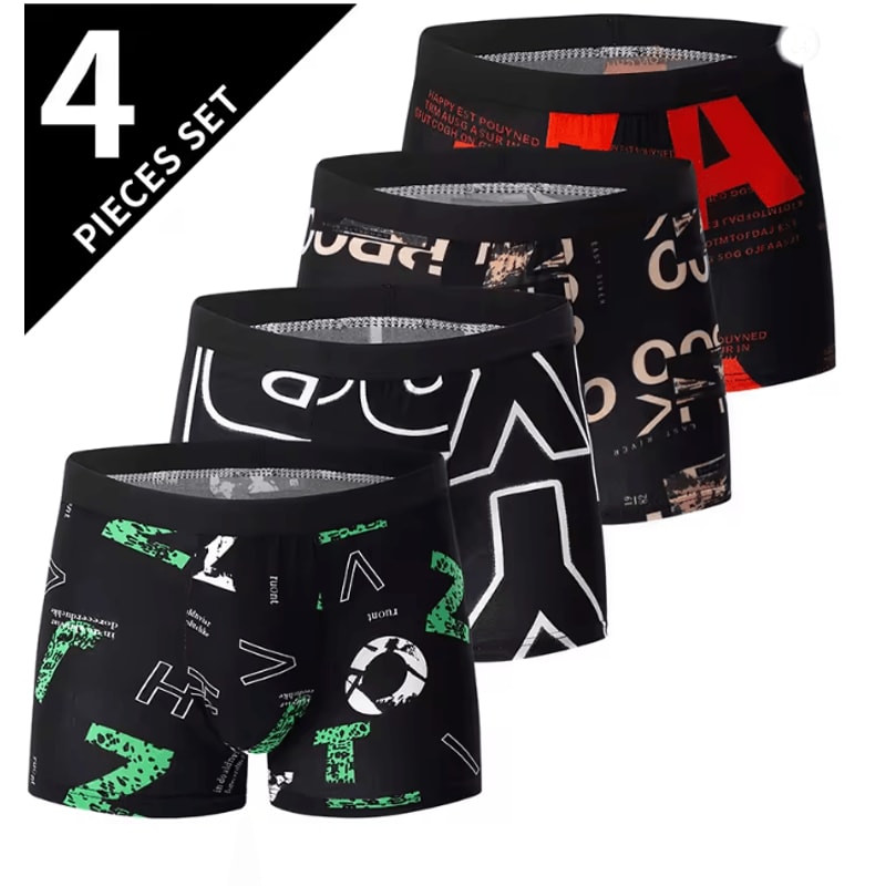 Mens Printed Boyshort Underwear Comfortable Stretch Plus Size Trunks 16