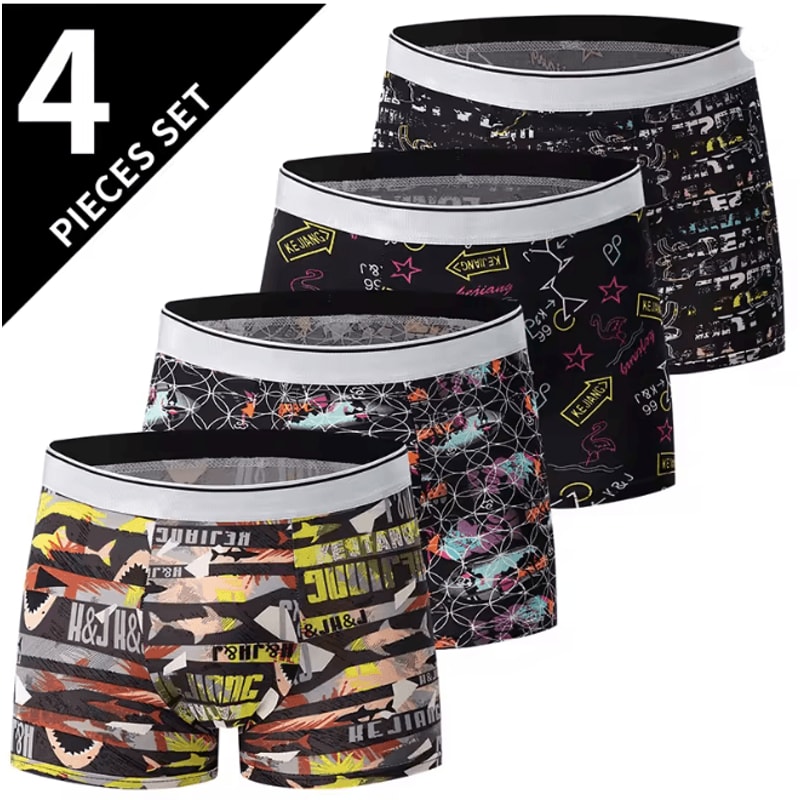 Mens Printed Boyshort Underwear Comfortable Stretch Plus Size Trunks 2