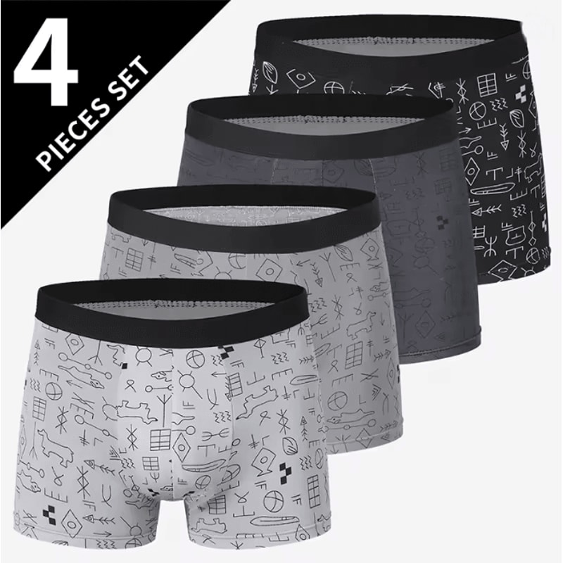 Mens Printed Boyshort Underwear Comfortable Stretch Plus Size Trunks 0