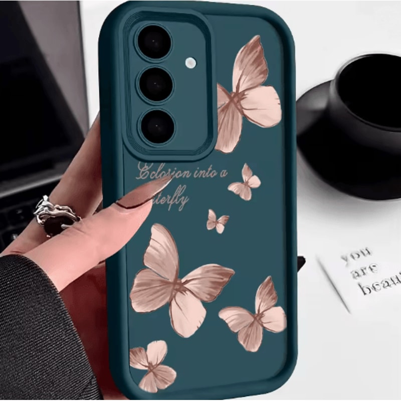 Gold Butterfly TPU Phone Case For Samsung Galaxy Soft Protective Cover 3