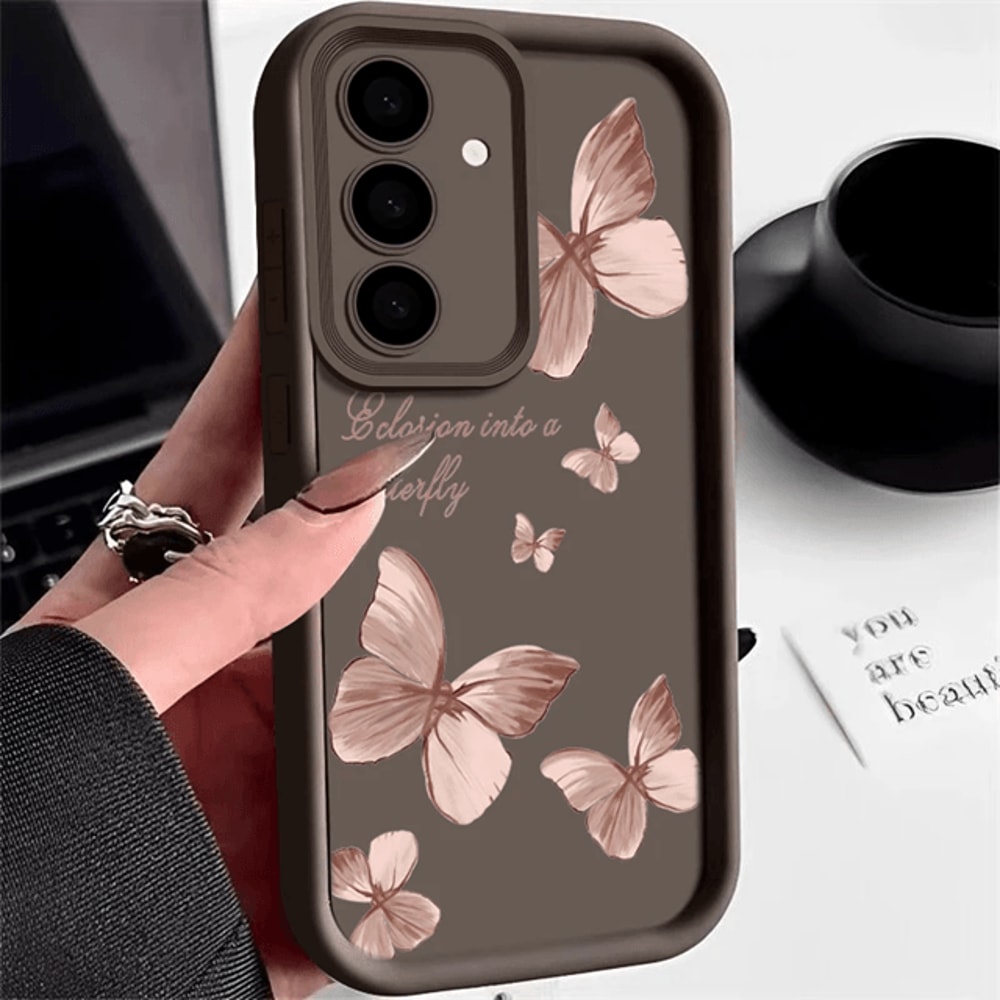 Gold Butterfly TPU Phone Case For Samsung Galaxy Soft Protective Cover 7