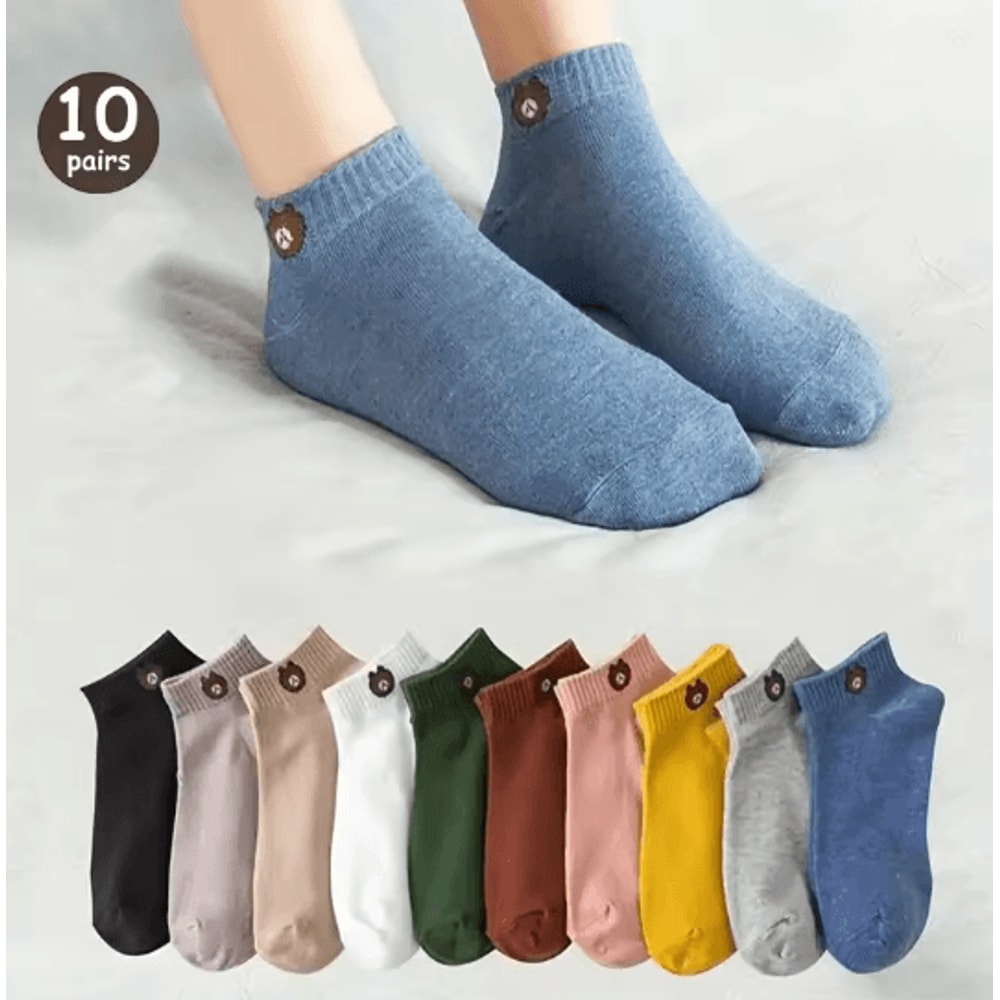 Cartoon Teddy Bear Ankle Socks For Women Soft Breathable Casual Wear 9