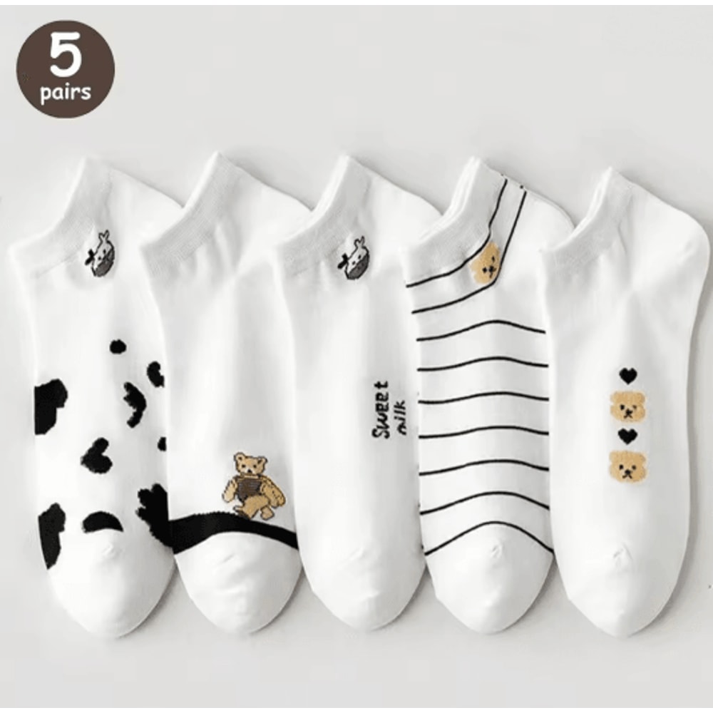 Cartoon Teddy Bear Ankle Socks For Women Soft Breathable Casual Wear 10