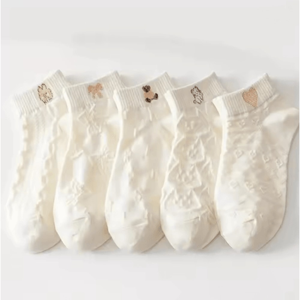 Cartoon Teddy Bear Ankle Socks For Women Soft Breathable Casual Wear 11