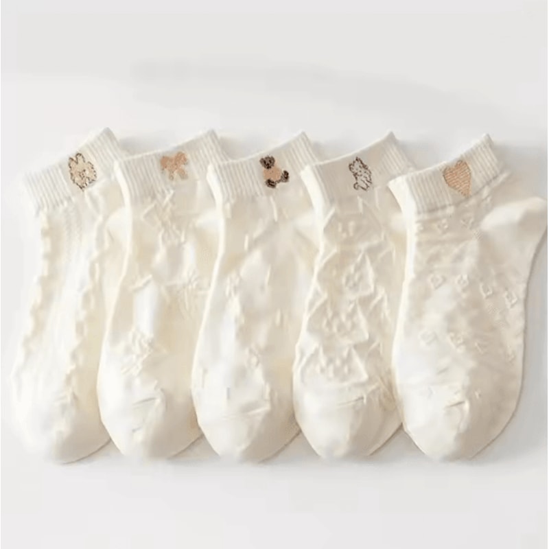Cartoon Teddy Bear Ankle Socks For Women Soft Breathable Casual Wear 11