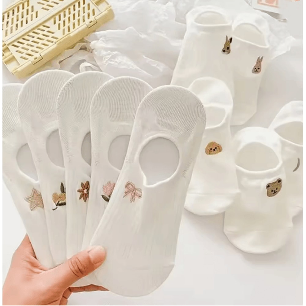 Cartoon Teddy Bear Ankle Socks For Women Soft Breathable Casual Wear 13