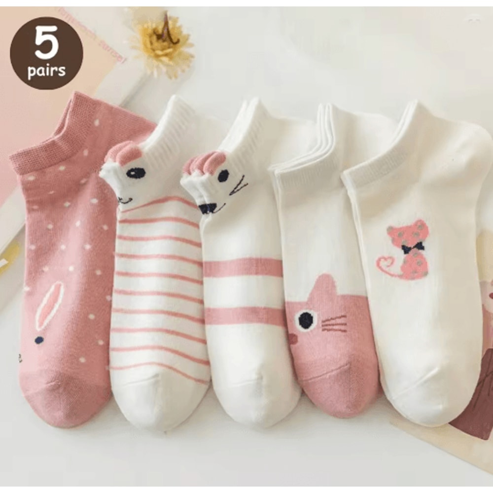 Cartoon Teddy Bear Ankle Socks For Women Soft Breathable Casual Wear 1