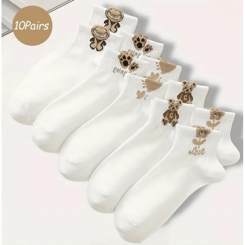 Cartoon Teddy Bear Ankle Socks For Women Soft Breathable Casual Wear 3