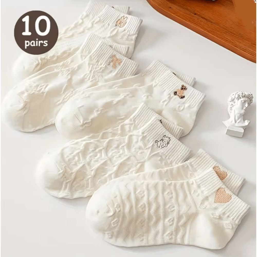 Cartoon Teddy Bear Ankle Socks For Women Soft Breathable Casual Wear 5