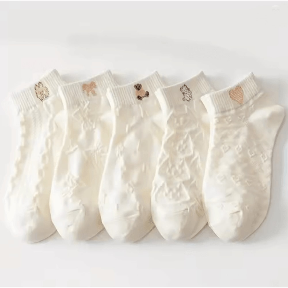 Cartoon Teddy Bear Ankle Socks For Women Soft Breathable Casual Wear 7