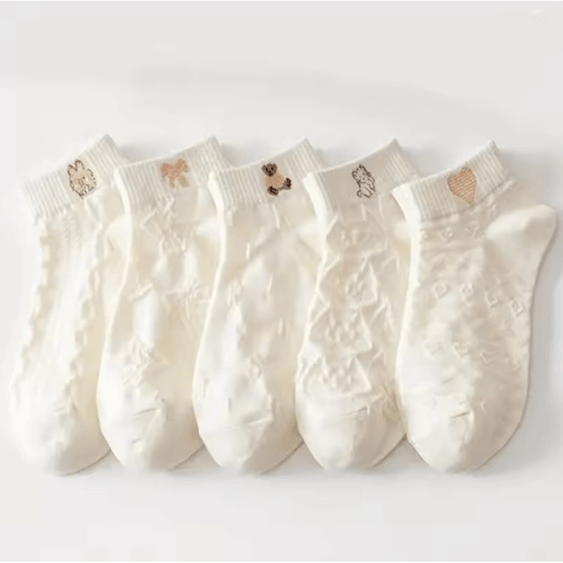 Cartoon Teddy Bear Ankle Socks For Women Soft Breathable Casual Wear 7