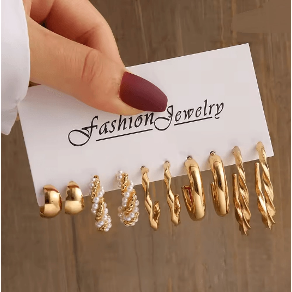 Aurora Vintage Gold Pearl Dangle Earrings Geometric Statement Jewelry 1