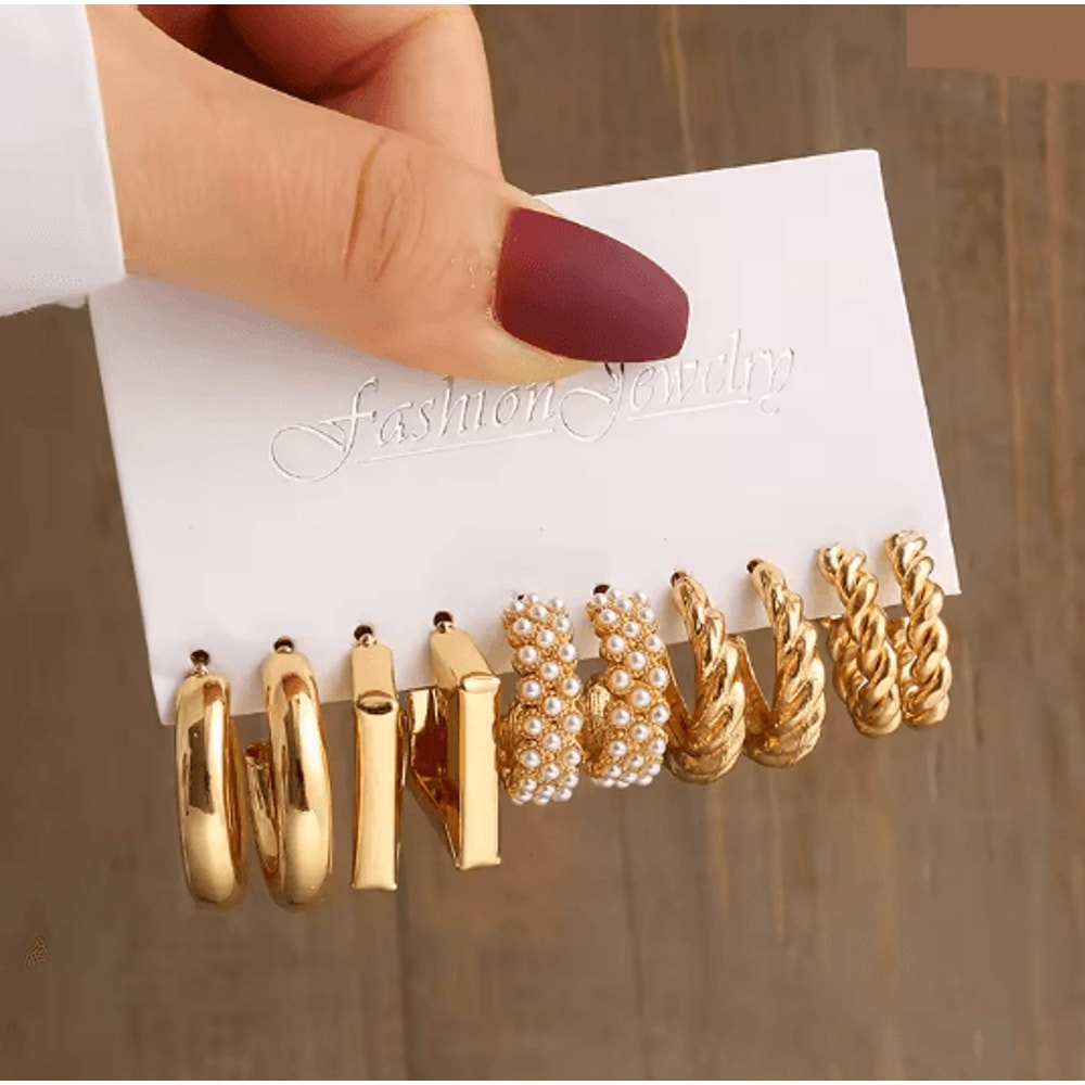 Aurora Vintage Gold Pearl Dangle Earrings Geometric Statement Jewelry 2