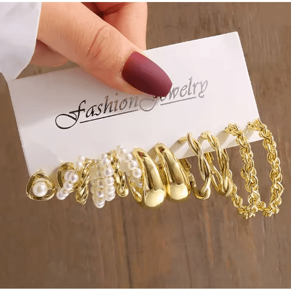 Aurora Vintage Gold Pearl Dangle Earrings Geometric Statement Jewelry 3