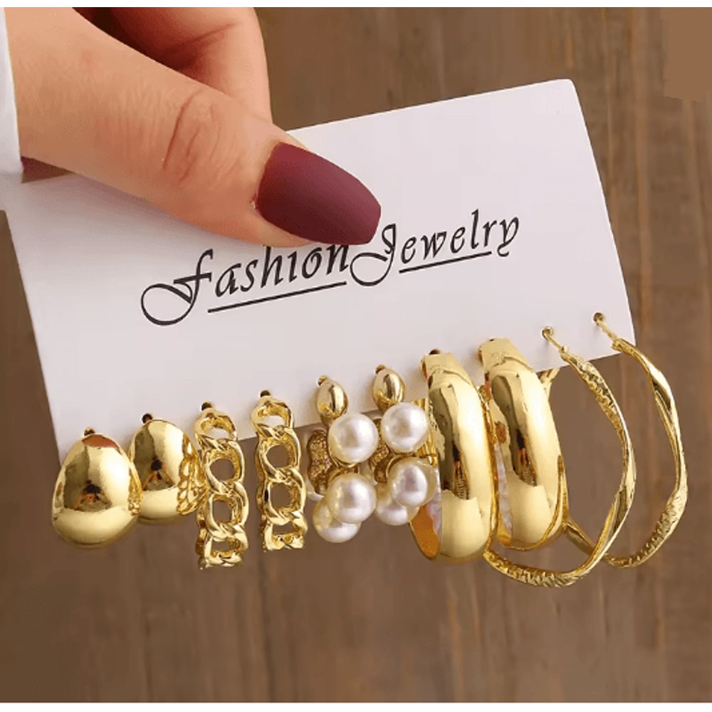 Aurora Vintage Gold Pearl Dangle Earrings Geometric Statement Jewelry 4