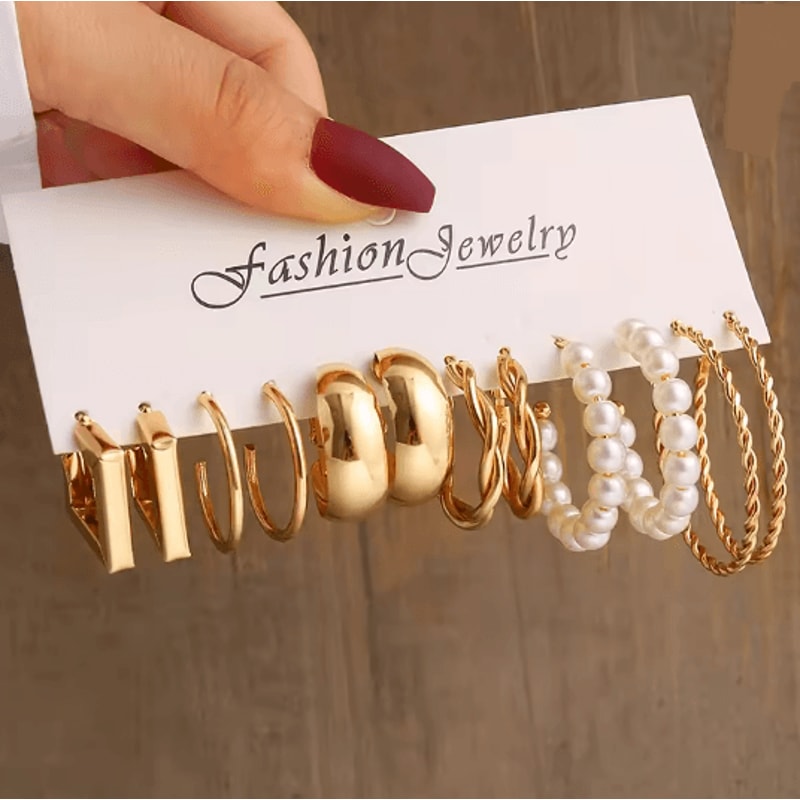 Aurora Vintage Gold Pearl Dangle Earrings Geometric Statement Jewelry 5