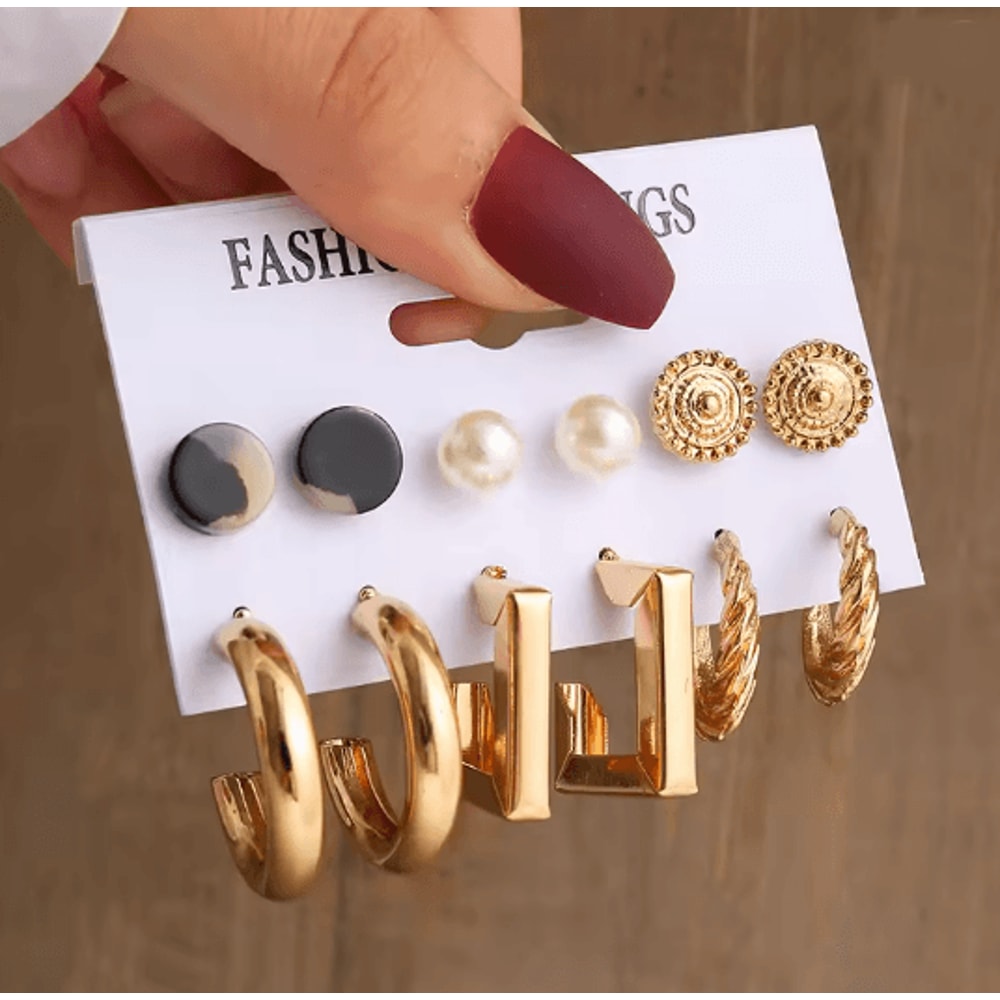 Aurora Vintage Gold Pearl Dangle Earrings Geometric Statement Jewelry 6