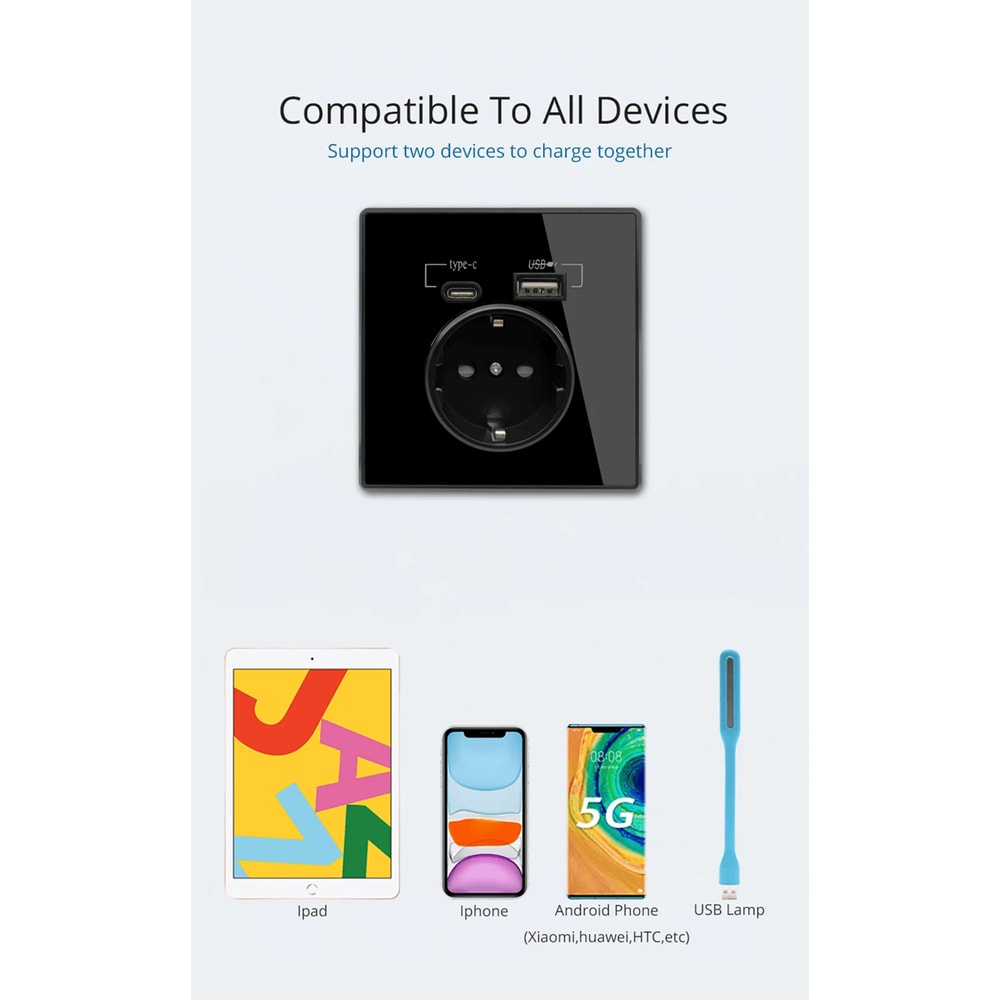 CrystalLine Type C USB Wall Socket Acrylic Mirror Panel Power Outlet 1