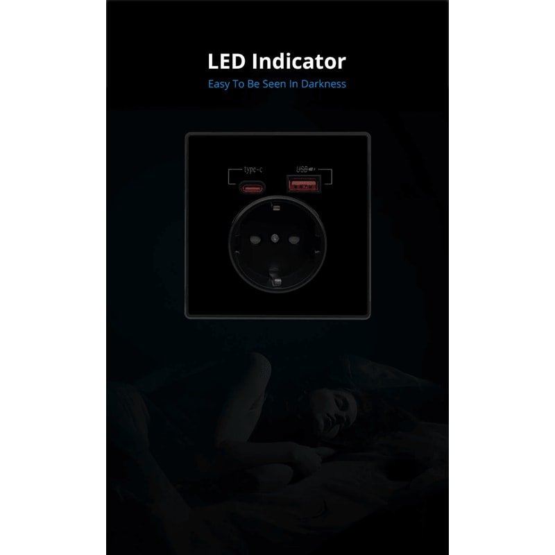 CrystalLine Type C USB Wall Socket Acrylic Mirror Panel Power Outlet 2