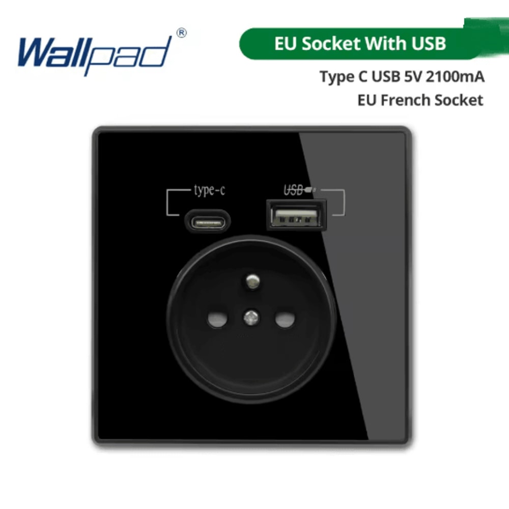 CrystalLine Type C USB Wall Socket Acrylic Mirror Panel Power Outlet 3