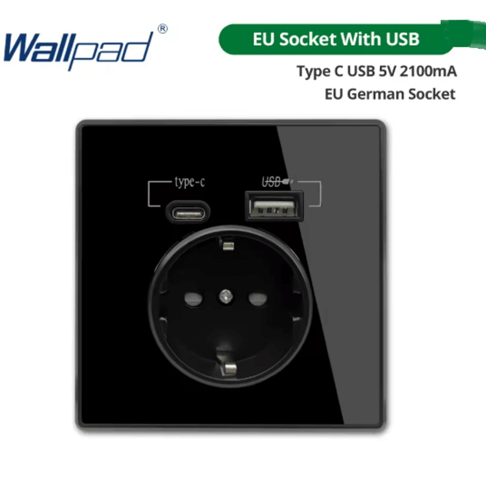 CrystalLine Type C USB Wall Socket Acrylic Mirror Panel Power Outlet 4